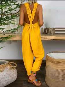 Women Casual Solid Dungarees Vintage Cotton Linen Loose Rompers Party Women Casual Long <strong>Harem</strong> Overalls <strong>Jumpsuits</strong> - Product Image 3