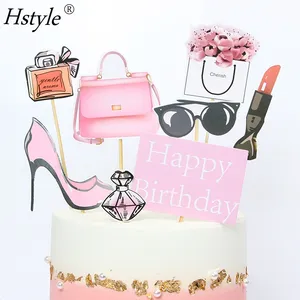 Perfume de tacón alto de moda chica pastel Topper mujer soltera Feliz cumpleaños de la torta para siempre 21 pastel decoración suministros PQ853
