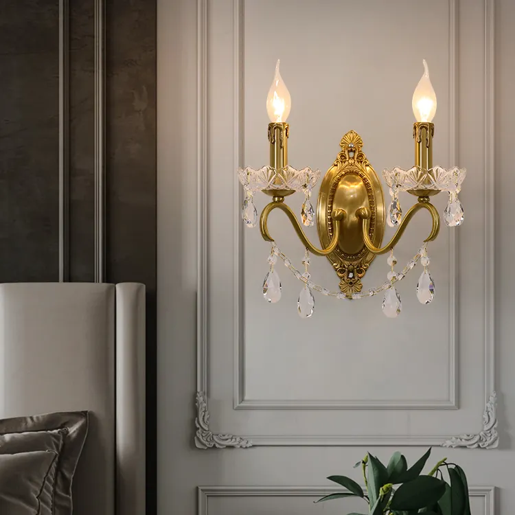 Luminária led de luxo moderna para sala de estar, para quarto, vintage, decoração em forma de vela, latão, cristal, lâmpada de parede