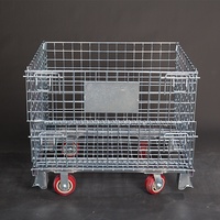 Cage en treillis métallique pour entrepôt, robuste, empilable, pliable, en acier galvanisé, cage de stockage, palettes avec roues
