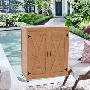 Banc de travail en bois naturel pour jardin extérieur avec rangements et plateau de table en bois imperméable – Station de travail extérieure pour livraison directe - Product Image 3
