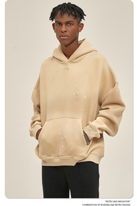 Dernière version bords déchirés Streetwear marque sweat 360GSM sweat encre éclaboussures à capuche lavage à capuche sweat à capuche Vintage à capuche - Product Image 6