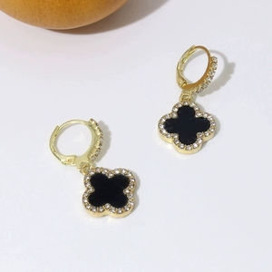 Pendientes <span class=keywords><strong>de</strong></span> Aro con Diseño <span class=keywords><strong>de</strong></span> Trébol <span class=keywords><strong>de</strong></span> Cuatro Hojas, con Diamantes <span class=keywords><strong>de</strong></span> Imitación, Joyería <span class=keywords><strong>de</strong></span> Alta Gama para Mujer, Estilo Retro y Elegante - Product Image 3