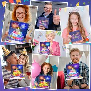 بطاقة عيد ميلاد ثلاثية الأبعاد الجديدة كرت عيد ميلاد باستخدام الألعاب النارية والمشغلات الموسيقية الخفيفة - Product Image 5