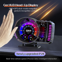 HUD P28 OBD2+GPS con Control por Gestos, Luz Ambiental de 13 Colores, Eliminación de Códigos de Error, Medidor de Turbo, Atenuación Automática para Vehículos