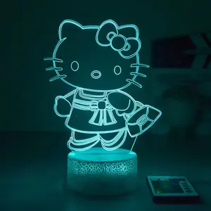 Lampu Malam Ilusi LED 3D Kitty 7 Warna Berubah LED