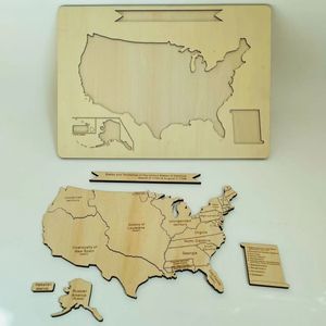 Continents & Océans bricolage en bois carte du monde Puzzle en bois carte puzzle pour la décoration intérieure américain bricolage puzzle - Product Image 3