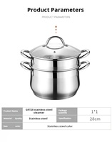 Couvercle de cuiseur vapeur en acier inoxydable à deux couches avec verre intégré, 28 cm, 75 L, compatible four et congélateur, écologique, personnalisable OEM/ODM