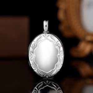 Grace Jewel Vente en gros Gravures complexes Ovale Pendentif médaillon <span class=keywords><strong>photo</strong></span> en argent sterling 925 pour photos commémoratives - Product Image 1