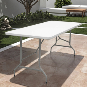 Портативный 6-футовый Прямоугольный складной стол современный дизайн легкий уличный стол для отелей, входных вилл, из дерева, металла, HDPE - Product Image 2