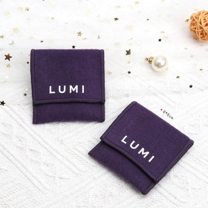 Small Purple Cotton Twill Jewelry Earring Storage Flap Dust Bag Reusable Custom Logo Printed Brush Cotton <b>Envelope</b> Jewelry Pouch - Product Image 2