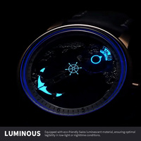 Reloj Automático Personalizado de Fábrica OEM con Modificación Miyota 8215, Diseño Único y Creativo con Mapa, Esfera Azul Esmaltada y Correa de Cuero