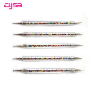 Lot de 5 outils de nail art double usage avec manche en acrylique perlé coloré, stylos de manucure dans un sac en PVC pour salon - Product Image 4