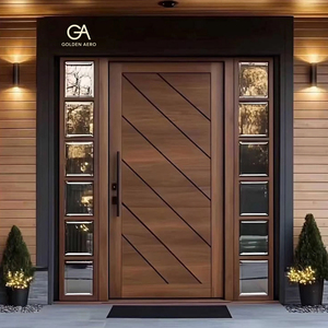 Puerta de Entrada Abatible de Madera Sólida Escandinava de Lujo Personalizada GA-37L con Diseño Ranurado y Panel Lateral de Vidrio para Apartamento y Villa - Product Image 1