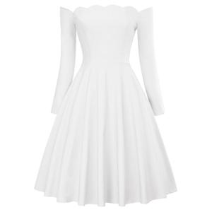 BP000485 Belle Poque Sexy Delle Donne A <span class=keywords><strong>Maniche</strong></span> <span class=keywords><strong>Lunghe</strong></span> con Spalle <span class=keywords><strong>Svasato</strong></span> A-Line Retro Dress Vintage - Product Image 1