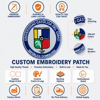 Écusson brodé thermocollant éco-responsable avec armoiries universitaires, bordure Merrow, taille personnalisée pour chapeaux et vêtements