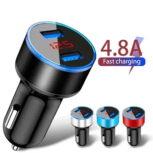 Car Charger For Cigarette Lighter Smart Phone USB Adapter Mobile Phone Charger Dual USB Digital Display Voltmeter Fast Charging