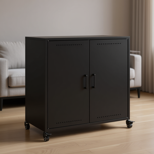 Aparador Rectangular Negro de Acero Laminado en Frío, Mueble de Salón con Ruedas, Mueble de Almacenamiento Moderno de Estilo Industrial - Product Image 2