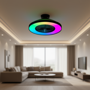 Ventilatore da soffitto a LED da 23 pollici con motore DC, 6 velocità, telecomando, dimmerabile, design moderno per soggiorno, montaggio a filo. - Product Image 2
