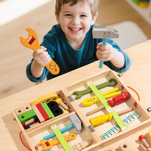 Boîte à outils en <span class=keywords><strong>bois</strong></span> Letop pour les tout-petits, jeu de construction d'imitation, ensemble de bricolage, jeu éducatif Montessori - Product Image 4