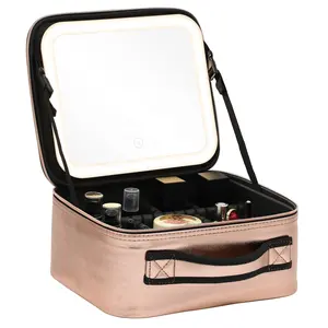 KEYSON fabrika toptan gül altın ayrılabilir seyahat makyaj çantası kılıf ile Led ışık ayna makyaj çantası seyahat makyaj çantası
