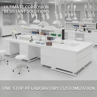 Plan de travail de laboratoire professionnel en PP résistant aux acides - Îlot de laboratoire modulaire sur mesure avec évier en PP pour la recherche chimique