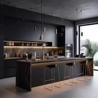 Vermonhouzz Armoire de cuisine moderne, armoire de cuisine sur mesure avec étagère ouverte, design sans poignée, armoire de cuisine en bois