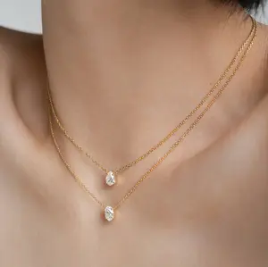 18k Gold Plated Drop Oval Charms Pendant Antique Necklace With One CZ Crystal Stone Brass Copper Choker Necklace