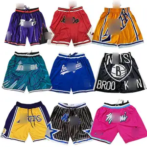 Newest America Size Men Breathable Polyester Mesh Shorts Vintage NBAA Embroidered Basketball Shorts With Pocket