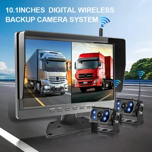 شاشة رباعية لاسلكية 10 بوصة تدعم GB MDVR مع كاميرا رؤية خلفية رقمية لاسلكية احتياطية للسيارة شاحنة RV شاحنة مقطورة حافلة
