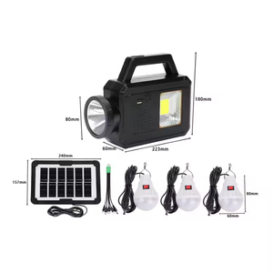 ระบบไฟโซลาร์เซลล์รุ่นใหม่พร้อมหลอดไฟสามดวงสำหรับสวนและถนน  พร้อมวิทยุ FM และที่ชาร์จโทรศัพท์มือถือ  รวมแผงโซลาร์เซลล์ - Product Image 1