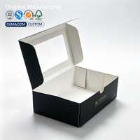 Boîte à gâteau auto-érectable en carton ivoire, biodégradable, écologique, de qualité alimentaire, avec fenêtre supérieure, logo personnalisé estampé or, impression quadricolore