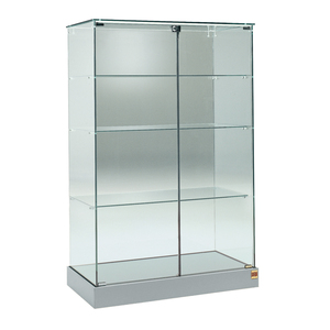 Hdz Glass Display Cabinet 93x46x140 Cm With 3 Shelves And <b>Hinged</b> Lockable Doors <b>Light</b> Grey Base - Product Image 1