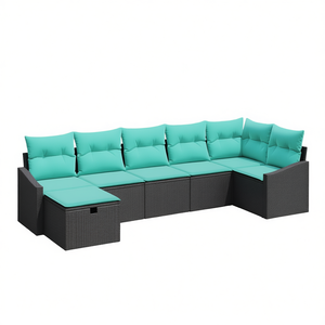 Poly <b>Rattan</b> Garden <b>Sofa</b> Set With Storage Cushion 6 Seater Outdoor Furniture Contemporary Design - Product Image 1