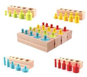 Outils d'enseignement en bois <span class=keywords><strong>Montessori</strong></span>, jouets à douille cylindrique, blocs de cylindres à boutons, bon marché, offre spéciale, 2022 - Product Image 3