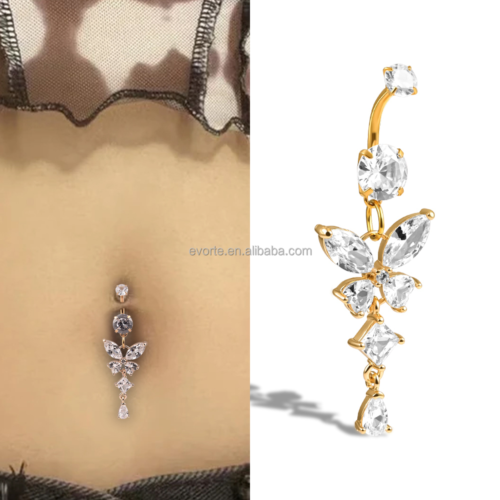 Piercing Nombril 14G En Acier Chirurgical - Lot De 2 Avec Strass, Bijou Corps Pour Femme - 11