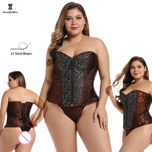 Crâne Style <span class=keywords><strong>Pirate</strong></span> Corsage Corselet Femmes Avant Zip Brun Overbust Top Corsets et Bustiers Avec 12 Os En Acier - Product Image 5