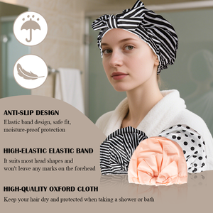 <span class=keywords><strong>Bonnet</strong></span> <span class=keywords><strong>de</strong></span> douche réutilisable pour femmes, protection des cheveux, style <span class=keywords><strong>vintage</strong></span>, nœud papillon rayé, imperméable - Product Image 2