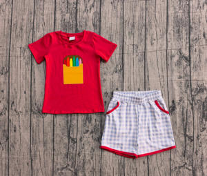 Conjuntos de 2 Piezas de Camiseta y Pantalones Cortos de Algodón y Spandex para Niños, Estampado RTS de Regreso a la Escuela, Primavera Otoño, Ropa Infantil al por Mayor para Niños - Product Image 3