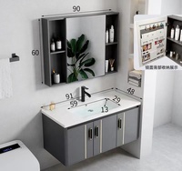 Vente Directe Fabricant Moderne Style Flottant Vasque Meuble de Salle de Bain en PVC Gris Étanche Miroir LED Hôtels