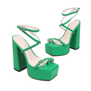 2023 New European-American Style Square Head Pullover Toe Button High Waterproof Platform Thick Heel High Heel Sandals <b>Large</b> - Product Image 6