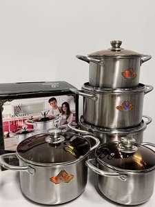 高品質ステンレス製調理器具5点セット、家庭用キッチン用スープ＆ストックポット、蓋付き、ステンレス裏地付き - Product Image 2