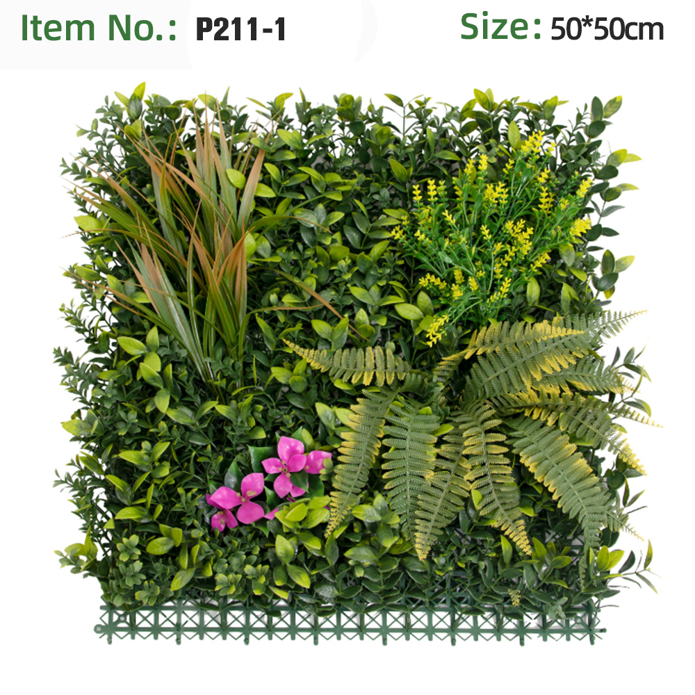 Mixed Fern Pink Flower Grass Wall Panel