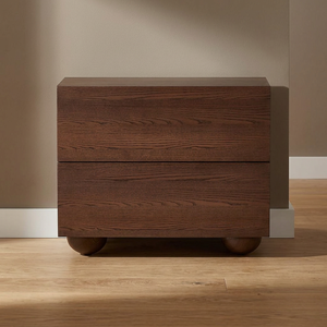 Solid Dark Wood Nightstand 2 Drawer Bedside <b>Table</b> with Chunky Ball <b>Feet</b> - Product Image 3