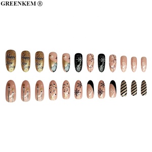 Faux ongles d'hiver en forme de flocon de neige avec paillettes roses dorées, <span class=keywords><strong>manucure</strong></span> française, prêt à porter, pointes amandes, 24 pièces - Product Image 3