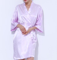 FUNG 3019 Vente en gros de robe kimono couleur pure Robe de bain courte en satin pour femmes