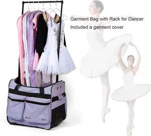 Échantillon gratuit Sac de voyage à roulettes personnalisé rose pour chaussures de danse de ballet avec porte-vêtements et barre de rangement - Product Image 3