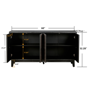 Mid Century Sideboard Buffet Cabinet 60 In Solid Wood Legs 4 Door Convex Diamond Pattern <b>Storage</b> Credenza <b>Kitchen</b> - Product Image 6