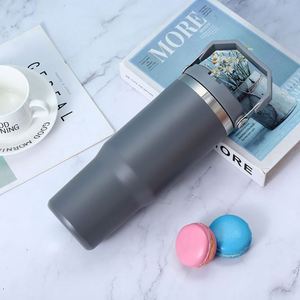 Portable Insulated Travel Drink <b>Cup</b> with Carry Handle, 30oz Stainless Steel <b>Double</b> <b>Wall</b> Tumbler for <b>Coffee</b> and Water - Product Image 1