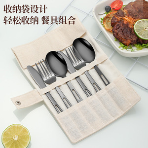 Ngoài trời thép không gỉ dao nĩa và muỗng cho 2 người với Scroll dao kéo lưu trữ Túi Xách Tay Cắm Trại thiết lập dao kéo - Product Image 2